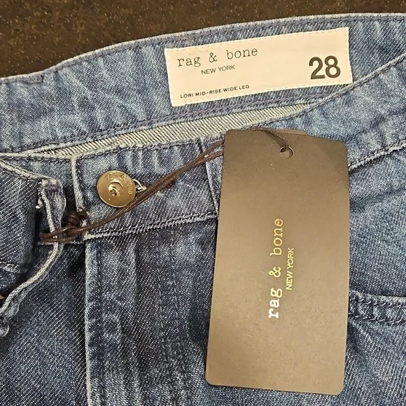 💕RAG & BONE💕 Lori Mid-Rise Wide-Leg Jeans ~ Dark Wash Blue 28 NWT